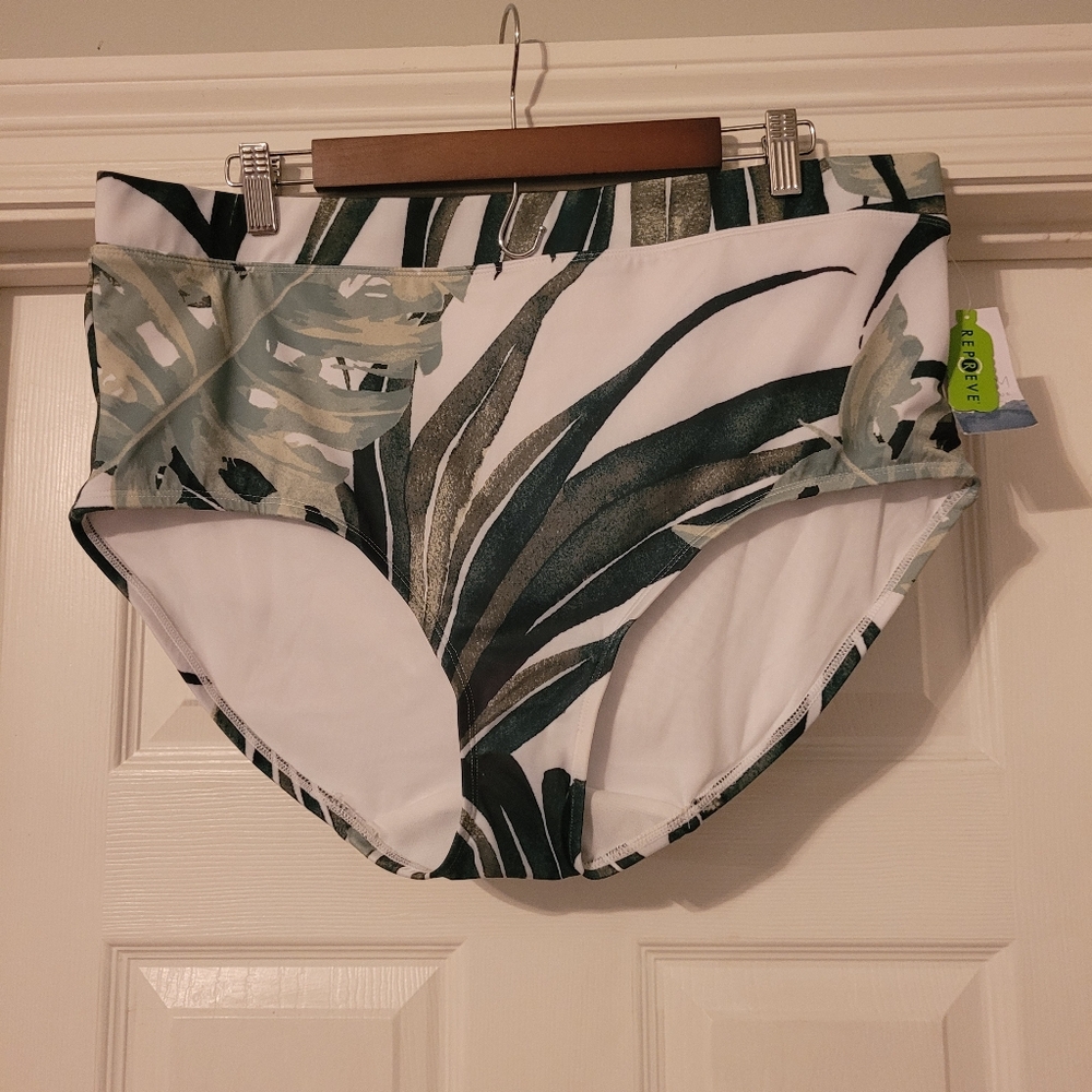 Swim By Cacique Tropical Leaf Print High-Waisted Bikini Bottom Size 20